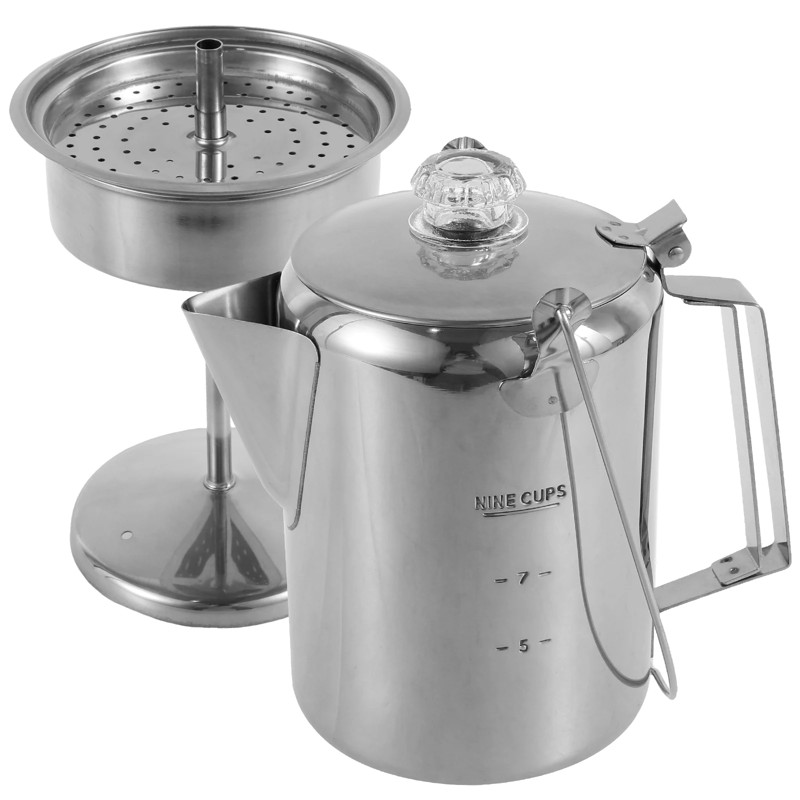 

Stainless Steel Distillation and Extraction Coffee Pot Outdoor Camp Stovetop Coffee Maker with Filter Basket Clear Glass Knob