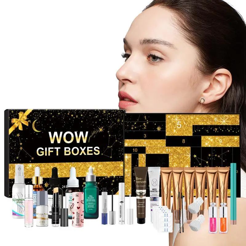 24 Dagen Schoonheid Adventskalender Make-up Set 24 stuks Kerst Countdown Kalender Make-up Kalender Lippenstift Oogschaduw Cosmetisch