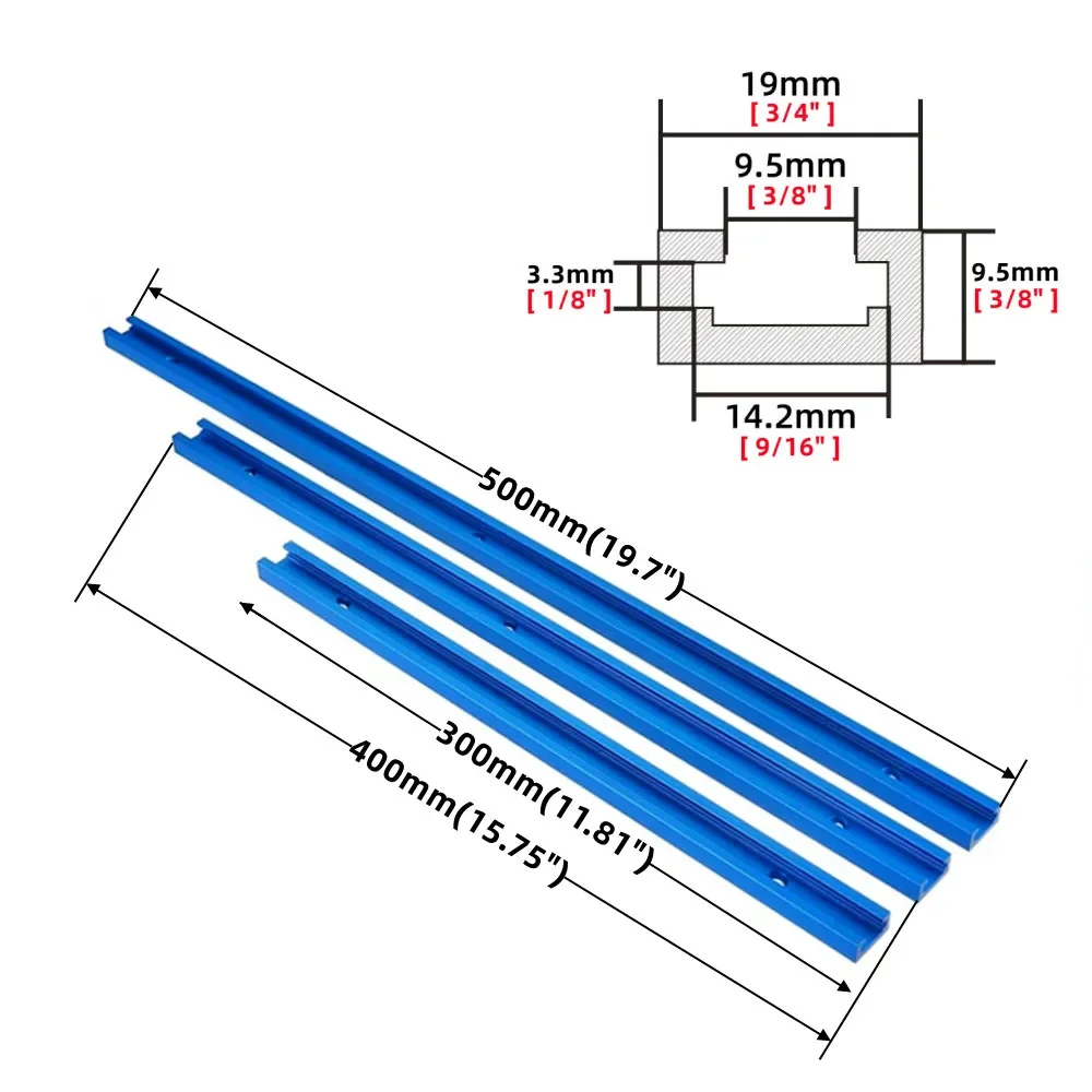 Aluminum Alloy T-Track Miter Track 19×9.5mm, Woodworking T-Slot Slide Rail Jig Fixture for Table Saw Router Table Workbench