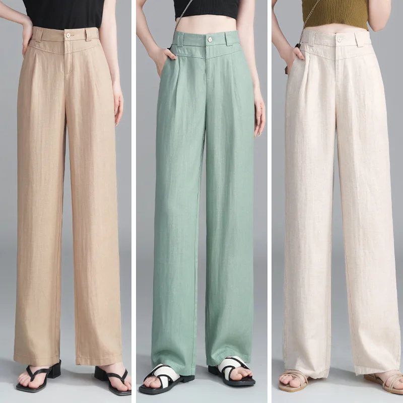 

Cotton and Linen Wide-Leg Pants Women's Summer Thin Pants Popular Hot-Selling Product This Year Loose Slimming Tencel Linen Stra