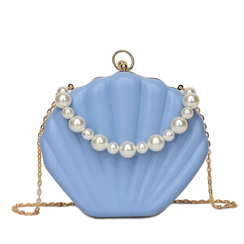 Evening Bags Shell Shape Women Clutch Bags 2024 New Wedding Bridal Handbag Pearl Beaded Fashion Shell Chain Party Bags