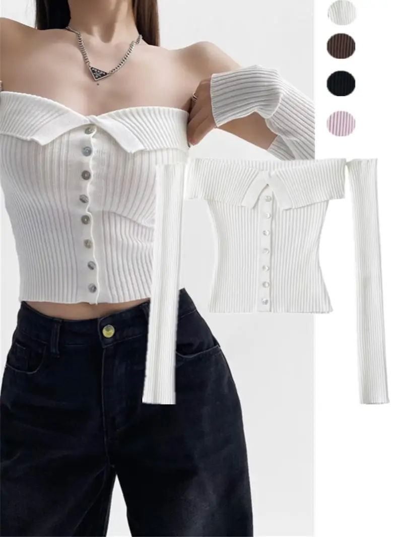 

Sexy Zip up One oulder Knitted Crop Top for Women ort Svel Innerwear Street Sle Long Cuffed Sve Thermal Gear