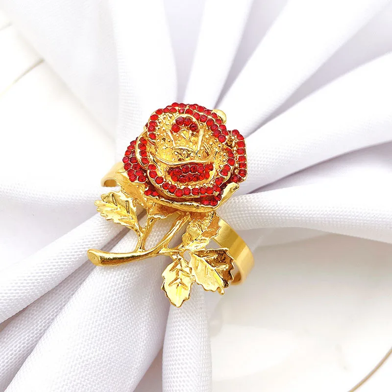 

6PCS Valentine's Day Rose Flower Napkin Ring Golden Napkin Button Alloy Napkin Ring Table Desktop Decoration Bar set