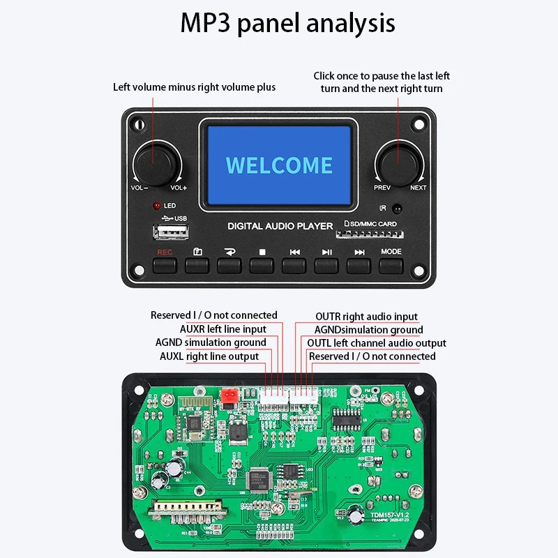 TDM157 MP3 Player Decoder Board High Quality Digital Audio Player USB SD BT Music Player Module