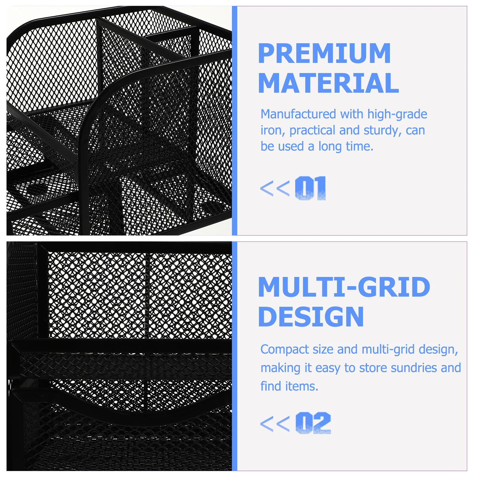 Metal Pen Pencil Organizer Sturdy Multi-Grid Design Large Capacity Storage Box for Desk Home Office School Stationery Cosmetics