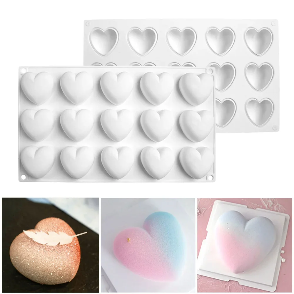 Molde de silicona con forma de corazón y 15 cavidades para el Día de San Valentín, Decoración de Pastel de amor, gelatina de caramelo, juego para