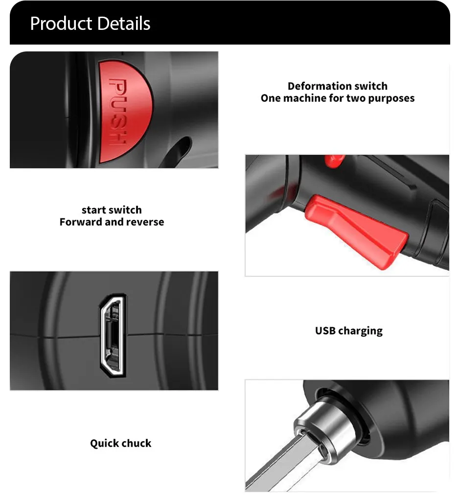 Portable Electric Screwdriver Cordless 2 in 1 Rotated 90 Degrees Rechargeable Screwdriver with LED for Home Office DIY Tools