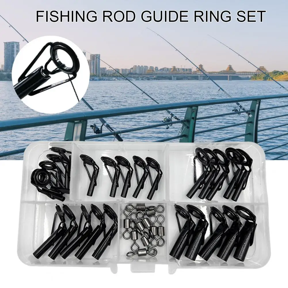 35Pcs/Box Fishing Rod Guide Ring Stainless Steel Ceramic Eyelet Swivel Freshwater Saltwater Fishing Pole Tip Repair Accessories