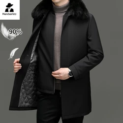 Luxury Winter Down Jacket Men's Fashion Mid-length Fur Collar Thick  White Duck Down Coat Male Casual Detachable Liner Warm Coat