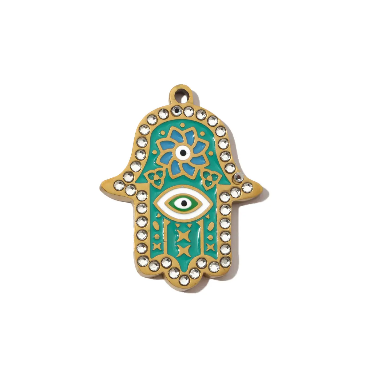 3pcs/Lot French Stone Hamsa Hand Eye Stainless Steel Necklace Pendant Women Enamel Heart Cross Earring DIY Charms Moon Jewelry