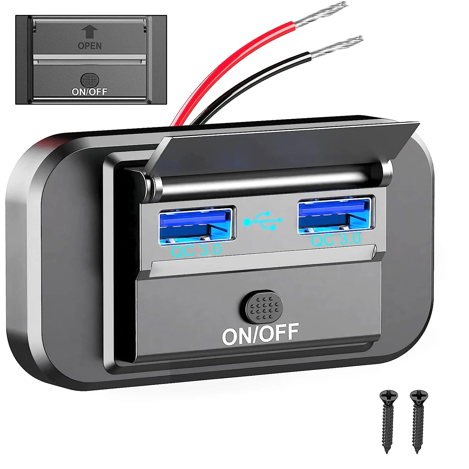 

Быстрое зарядное устройство с двумя USB-портами QC3.0, автомобильная зарядная розетка с выключателем 12-24В для автомобиля, лодки, автобуса, фургона, грузовика, с LED-индикатором, автозапчасти