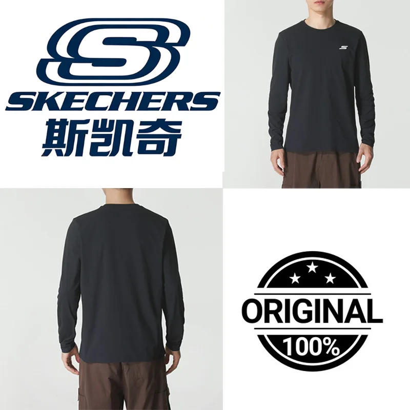Skechers Mens Basic Crew Neck Long Sleeve T Shirt P225M28703K8 Soft Breathable Athletic Top