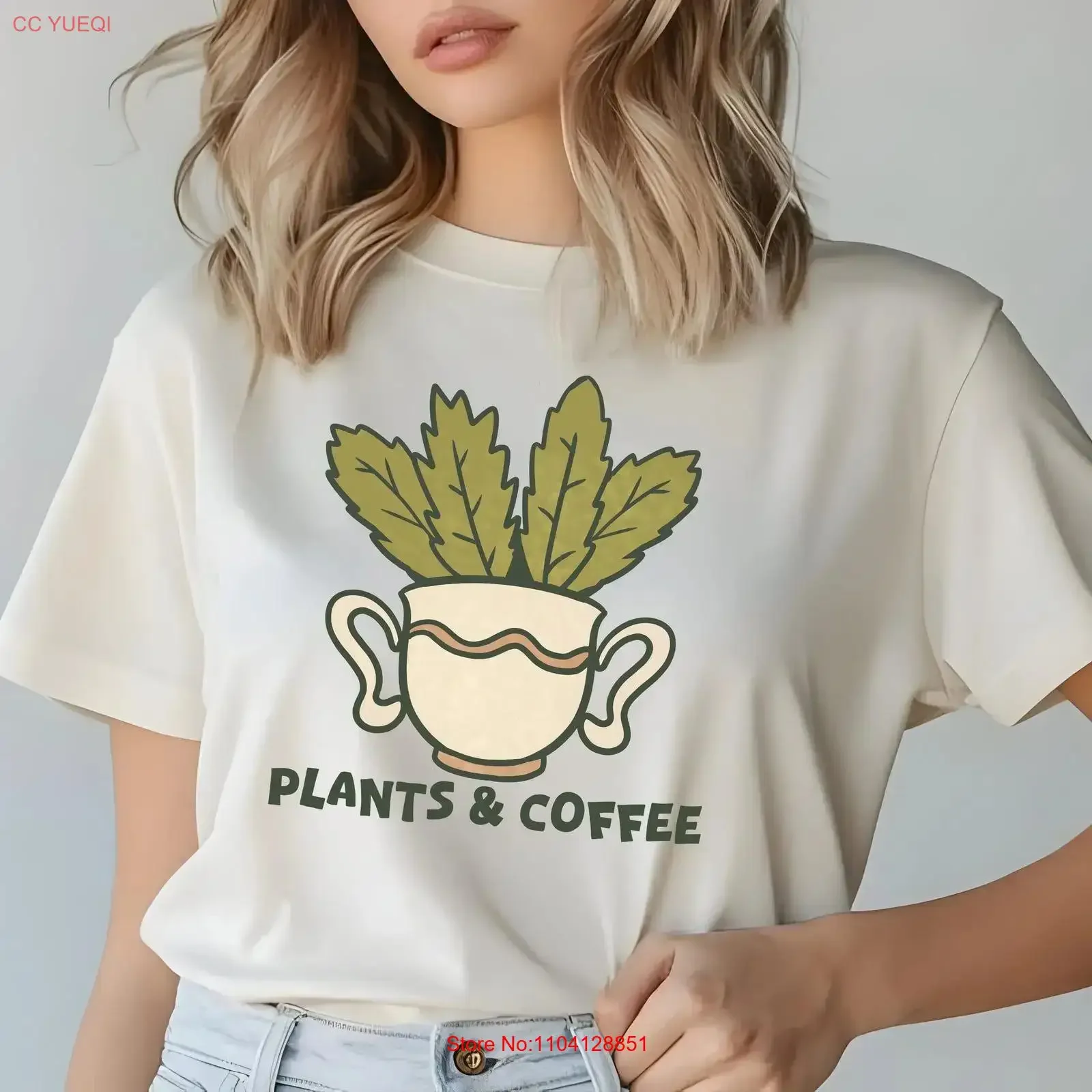 

Футболка для любителей растений и кофе, винтажная стираная, мягкая, дышащая, с рисунком, универсальная, слегка растянутая