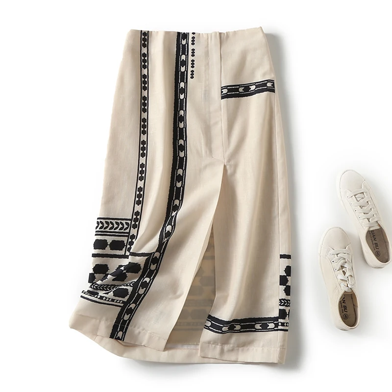 

Praised High Waist Mid-Length Wrap Body Skirt with Front Slit for Women Commute Sle n Ethnic Wind Single Wave