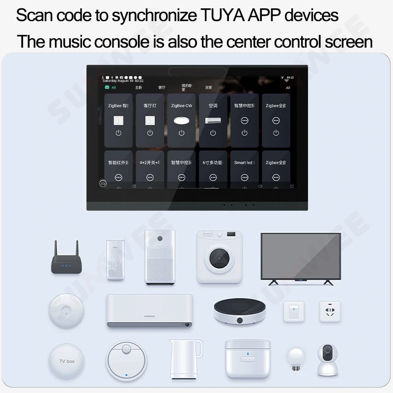 Amplificateur audio mural Bluetooth à écran tactile, centre vocal intelligent Alexa, contrôle du volume à 2 zones, panneau de musique, Android, TUYA, 7 pouces