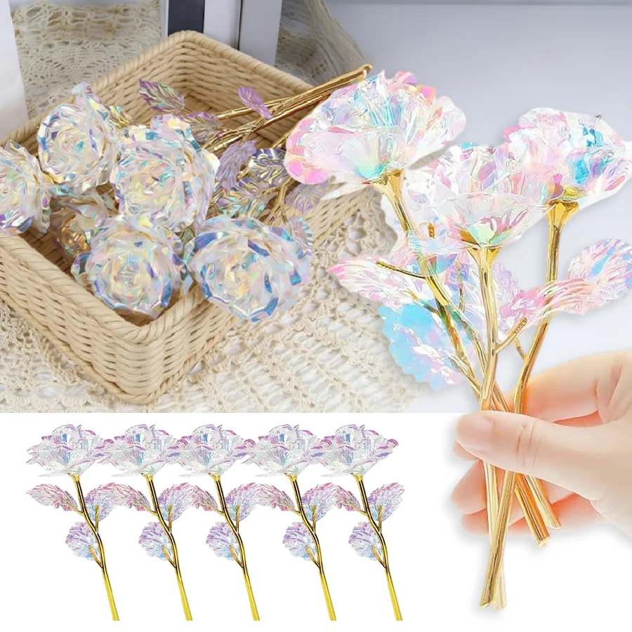 5/10 Piezas de Rosas Chapadas en Oro de 24K, Rosas Eternas para el Día de San Valentín, Regalo Creativo para el Día de la Madre, Cumpleaños, Decoración de Bodas