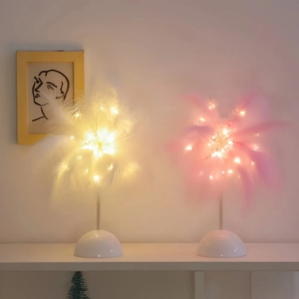 1PC desktop feather small table lamp, battery powered (excluding battery), suitable for bedroom desk headboard decoration