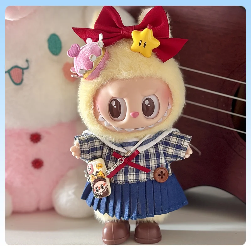 ل 17 سنتيمتر Labubu ملابس دمى بحار البحرية مطوي فستان الزي مجموعة ل Labubu 1 2 3 جيل موضة Kawaii مصغرة زي