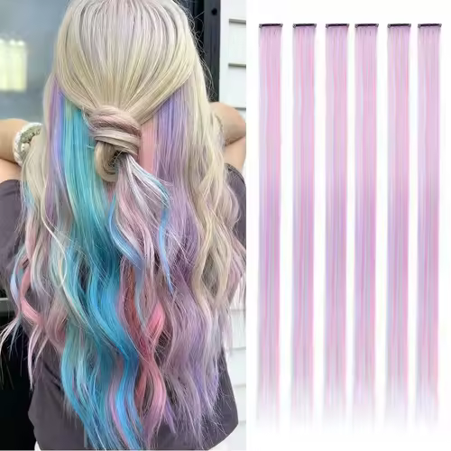 Clip in Hair Extensions Colored Party Highlights 22 inches 6pcs/pack Multi-colors Straight Hair Synthetic Hairpieces Royal Blue - Image 19