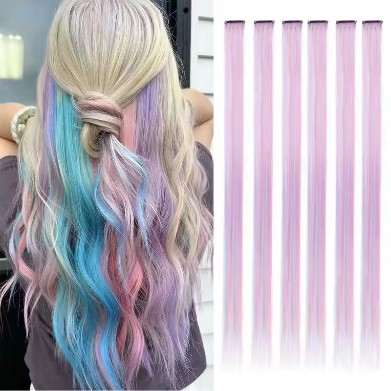 Clip in Hair Extensions Colored Party Highlights 22 inches 6pcs/pack Multi-colors Straight Hair Synthetic Hairpieces Royal Blue - Image 19