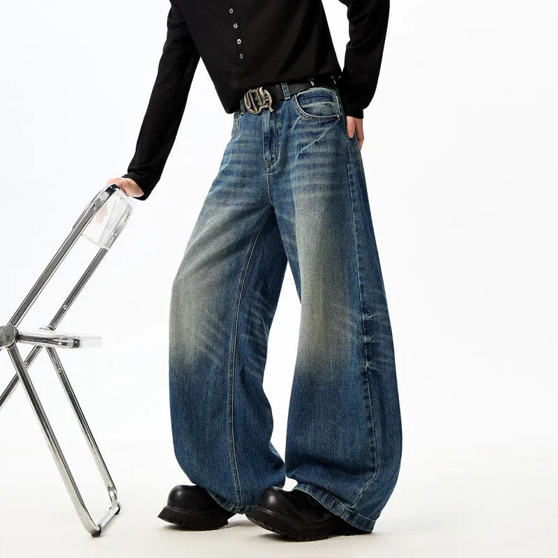 

Американские повседневные винтажные мужские джинсы свободного прямого кроя с бамбуковым узором, молодежные трендовые джинсовые брюки для весеннего сезона