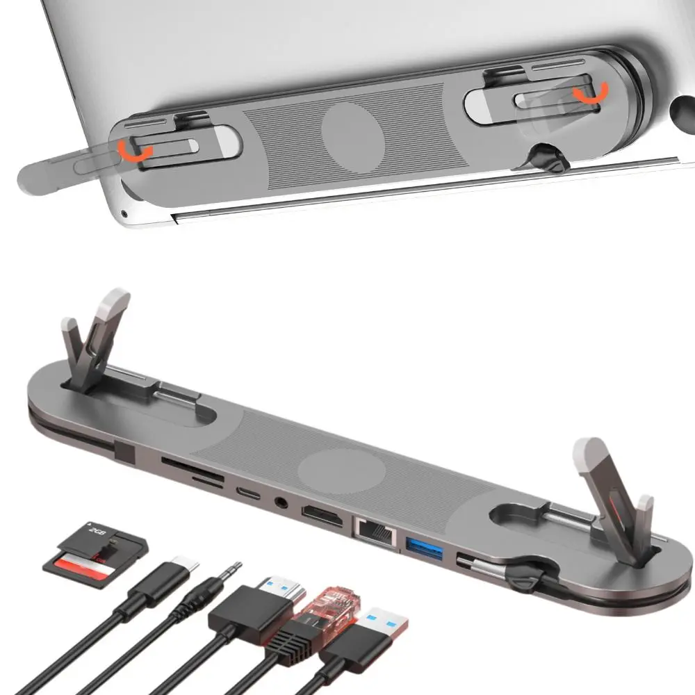 High Quality 7 in 1 Laptop Docking Station Stand Gigabit Ethernet USB A 3.0 Multiport Adapter Aluminum Alloy Universal USB C Hub