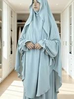 Eid femmes prière vêtement 2 pièces ensemble robe longue Khimar Abaya Ramadan musulman robes Largos robes de soirée Nipab foulard Jilbab 3