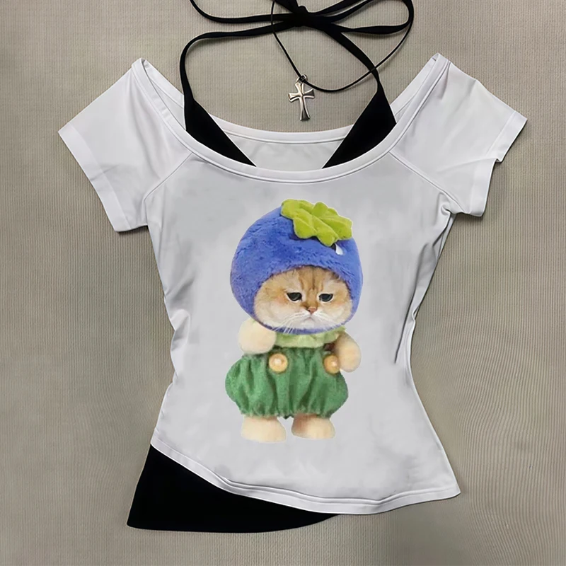 

2025 Spring/Summer New Cross border Pure Desire Multi Style Cute Eggplant Cat Printed Small Vest Top Spicy Girl Sexy Top Strap