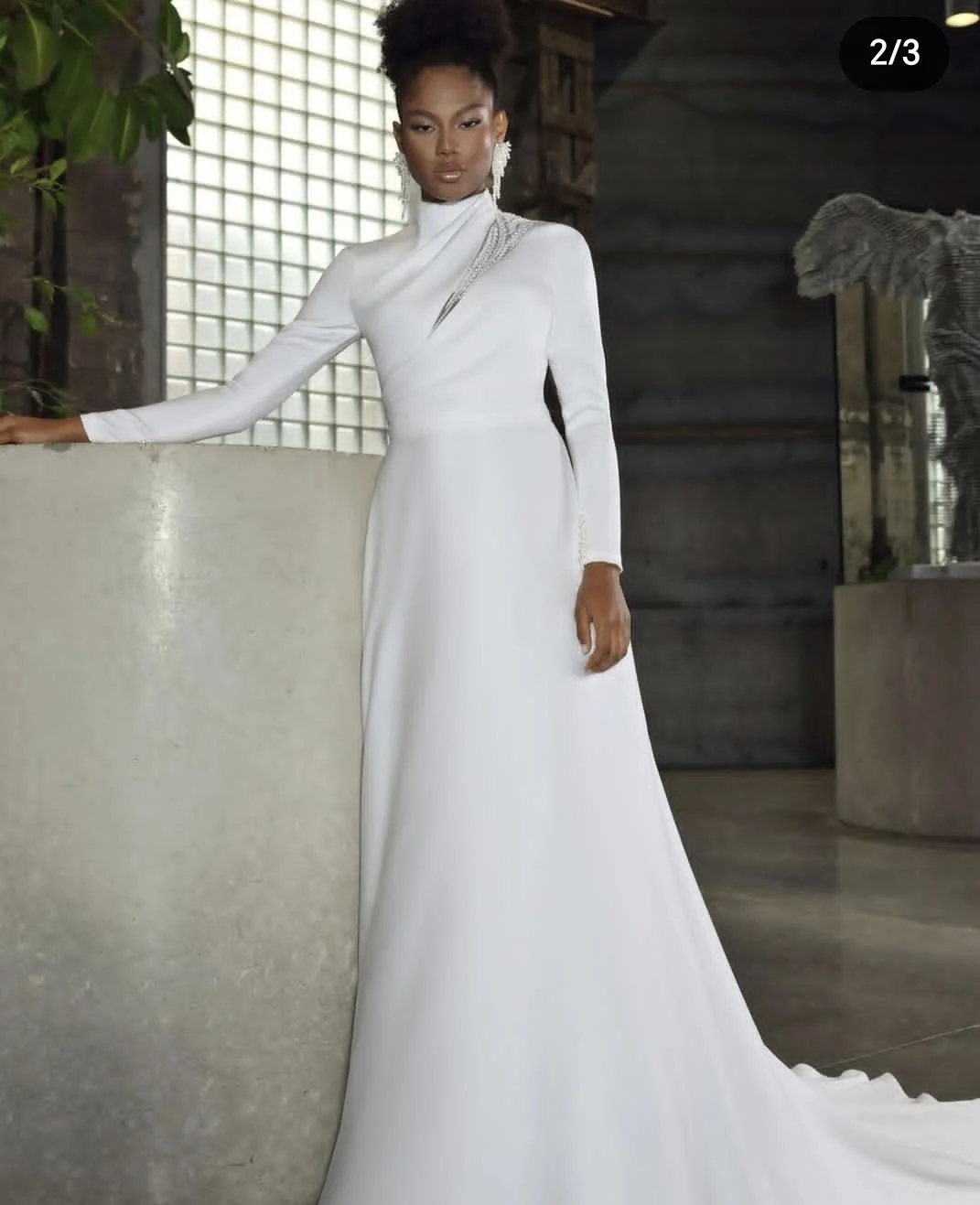 

Customize To Measures 2025 High Neck Long Sleeve Mermaid Soft Satin Wedding Dress Beading Pearls Elegant vestidos de novia Civil