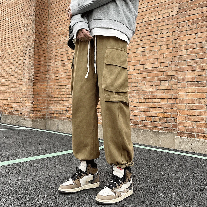 More Pockets Men Cargo Pants New Autumn Japanese Streetwear Hip Pop Casual Loose Trousers Gray Khaki Oversized Pant pantalones