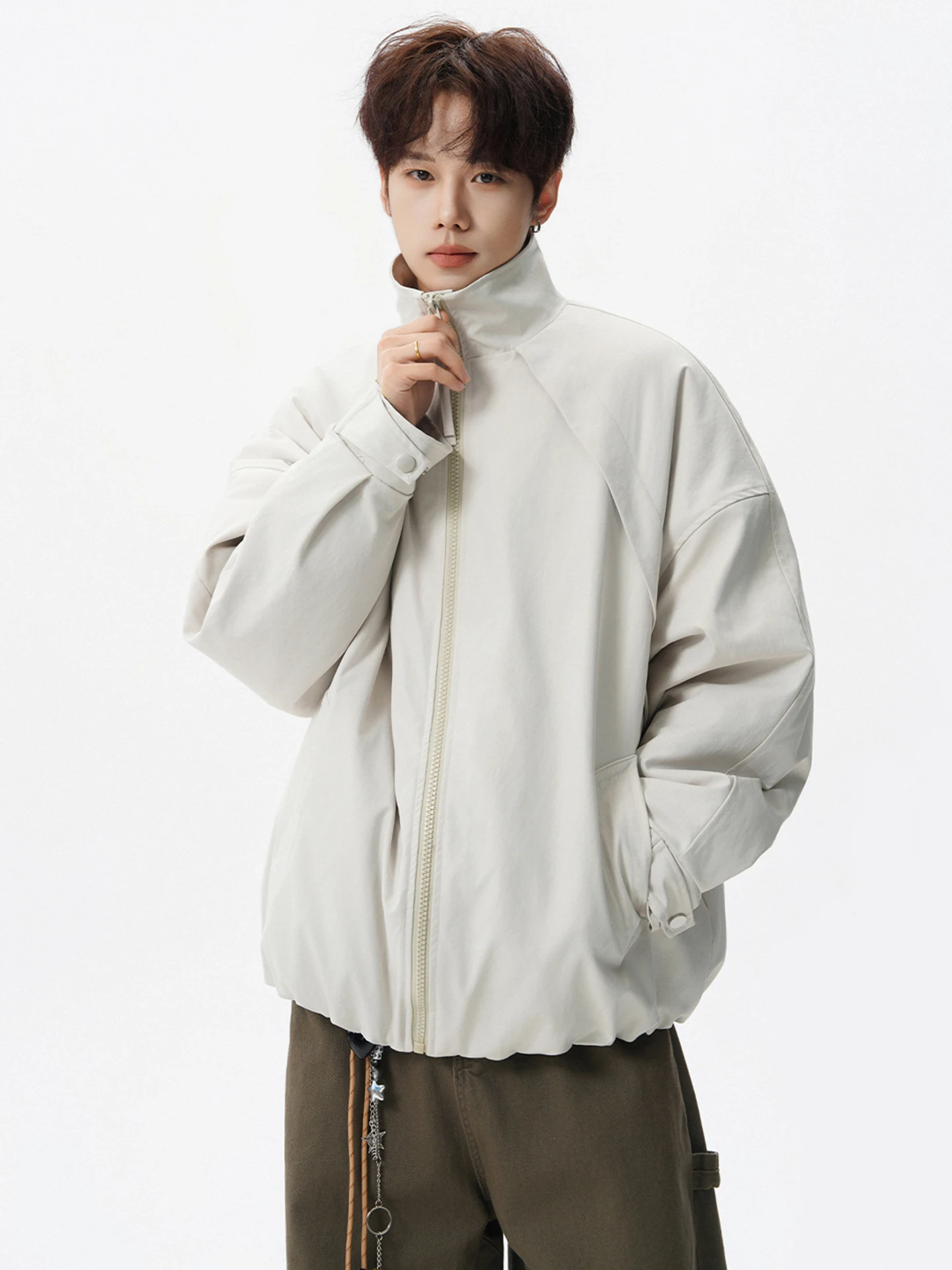 

Мужская зимняя куртка из хлопка с деконструированным пэчворком и воротником-стойкой, в американском повседневном стиле, теплая верхняя одежда, трендовый дизайн