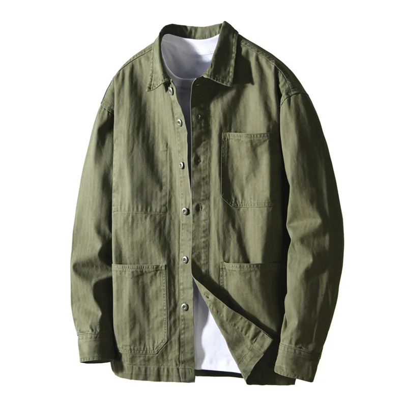 

Heavyweight 310gsm 100% Cotton Washed Shirts for Men American Vintage Casual Long Sleeve Herringbone Workwear Tops Autumn 2025