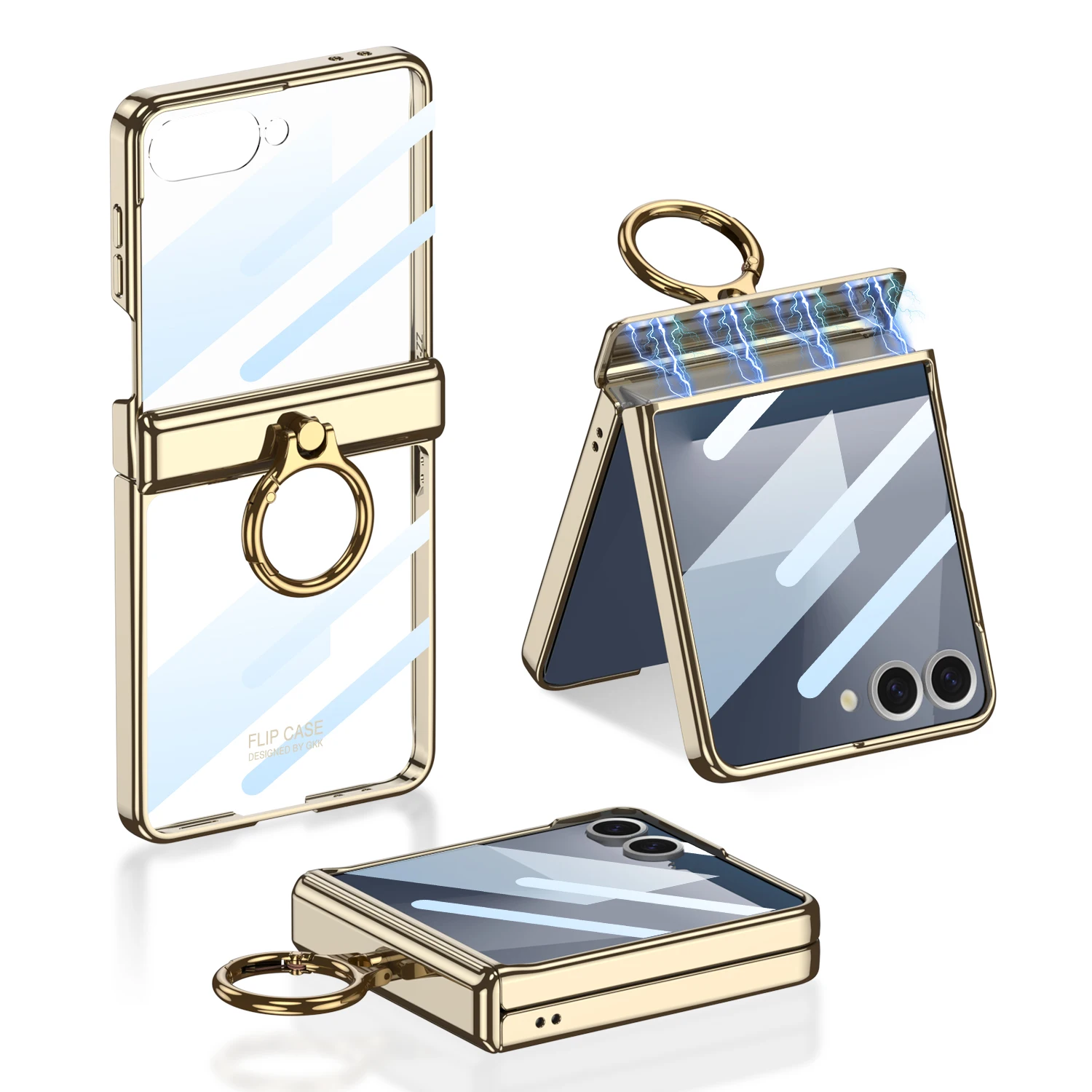 Luksusowe etui z magnetycznym zawiasem do Samsung Galaxy Z Flip 7 6 5, szklany ekran, uchwyt pierścieniowy, twarda obudowa do Galaxy Z Flip7 — zdjęcie produktu 6