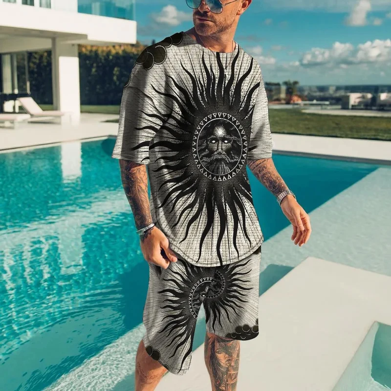 New Men Clothing Summer Men Short Tshirt 2 Piece Set Tracksuitst Male 3D Floral Print Designer Men T-shirt+shorts Pants Suits