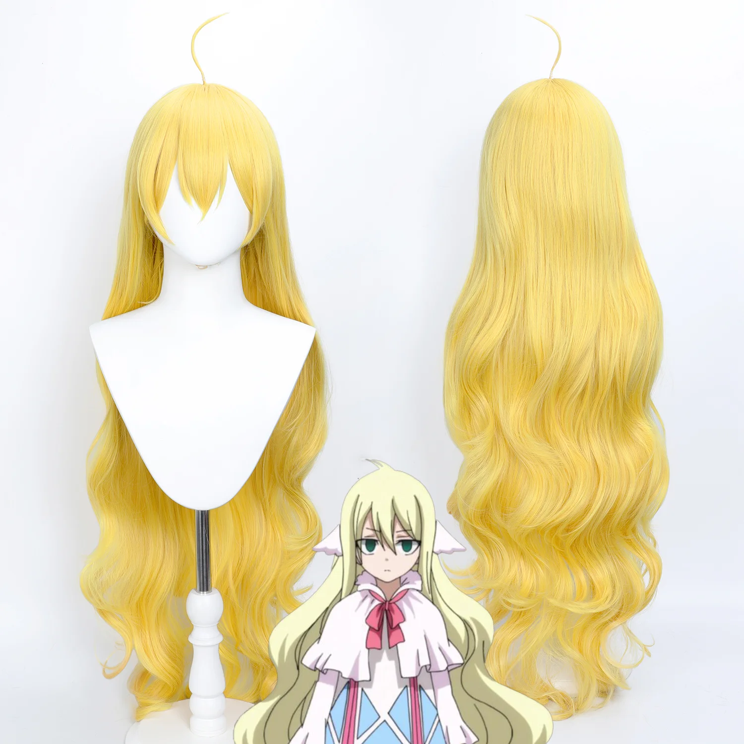 Cosplay Wig Fairy Tail Anime Wig Wendy Marvell Anime Game Role-Play Wig Yellow Female Long Wavy Synthetic Wig with Wigcap
