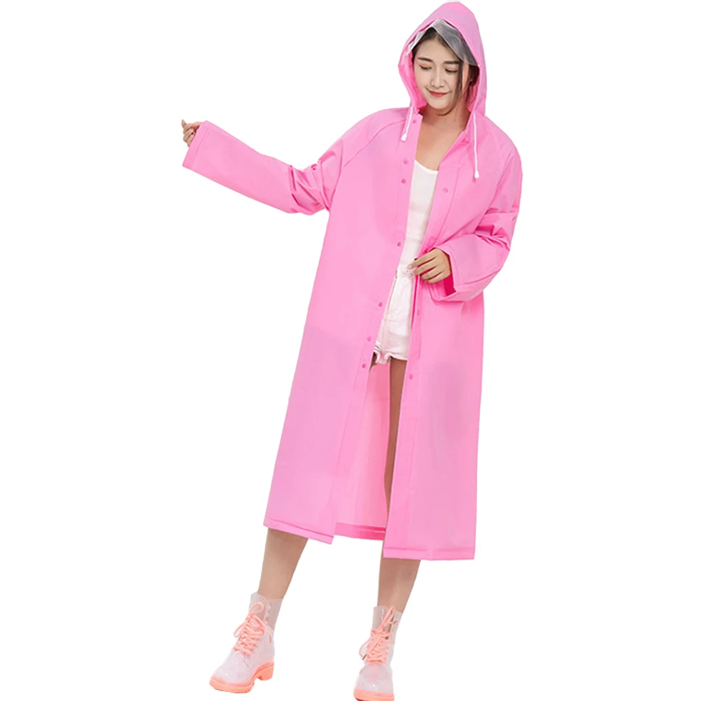 

Raincoat Long Poncho Pink Hood Portable Lightweight Reusable Waterproof Elastic Cuff Drawstring Neckline All Season Outdoor