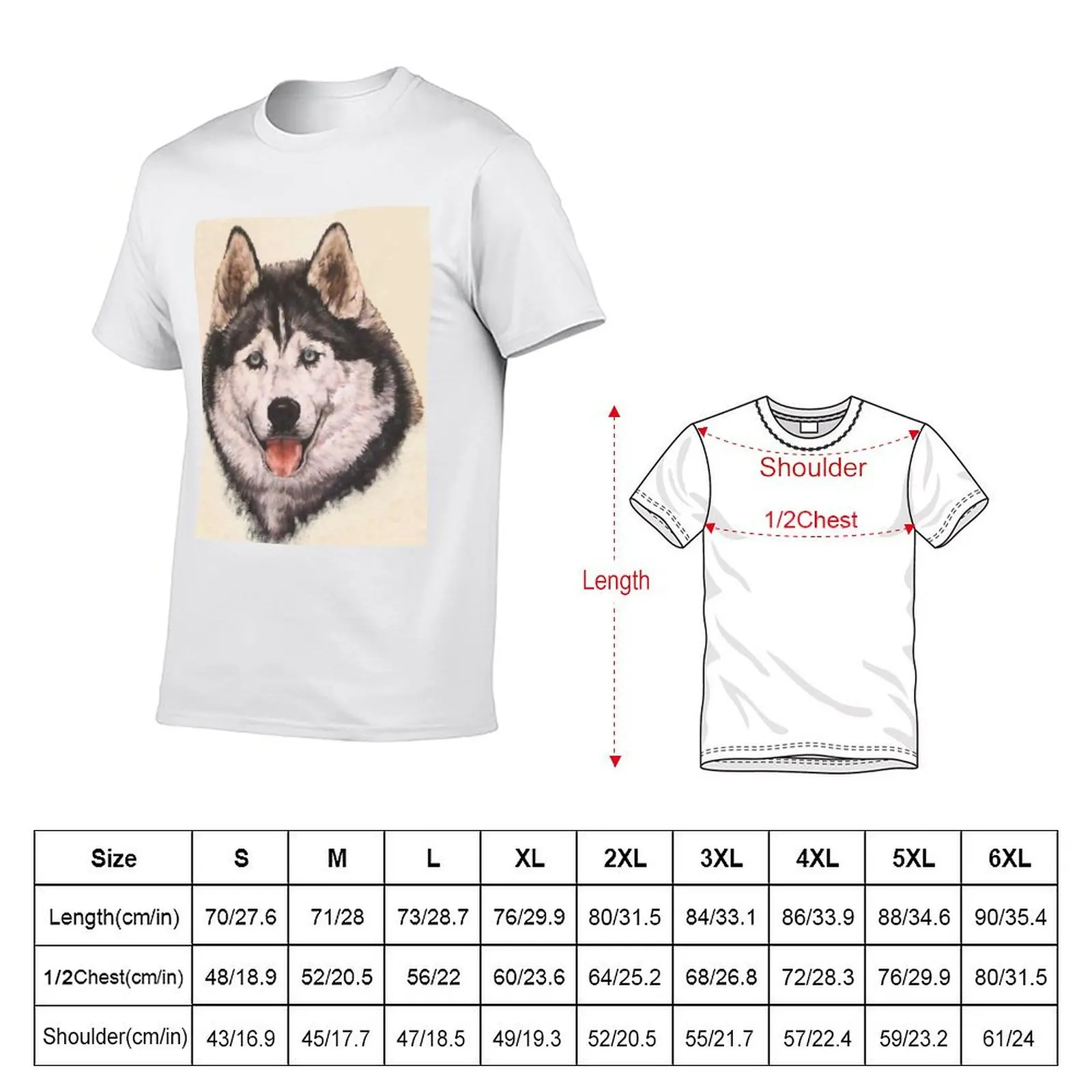 Siberian Husky Portrait in Color T-Shirt Daily Wear Print T-Shirt