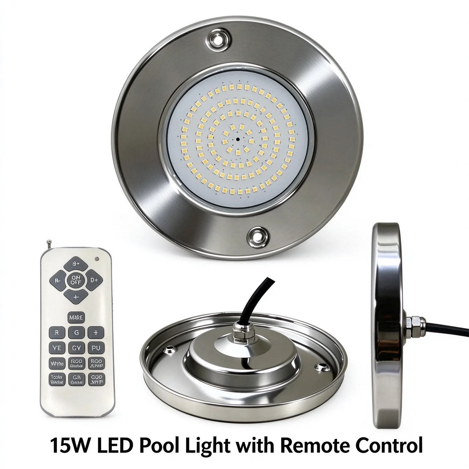 15W Stainless Steel LED Pool Light Wall Mounted 12V IP68 Waterproof Underwater Light with Remote Control for Swimming Pool