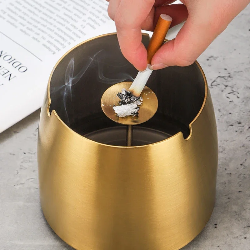 Creative Desktop Ashtray with Lid Heightened Thickened Stainless Steel Ashtray Windproof Anti-Fly Ash Tray Smoking Accessories