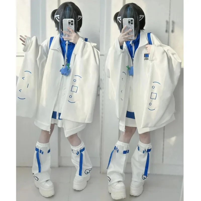Letter Sweatshirt Hoodies Girl Spring Autumn Y2K Japan Subculture Kawaii Cardigan Sweatshirt Loose Vibration Sleeve Thin Top New