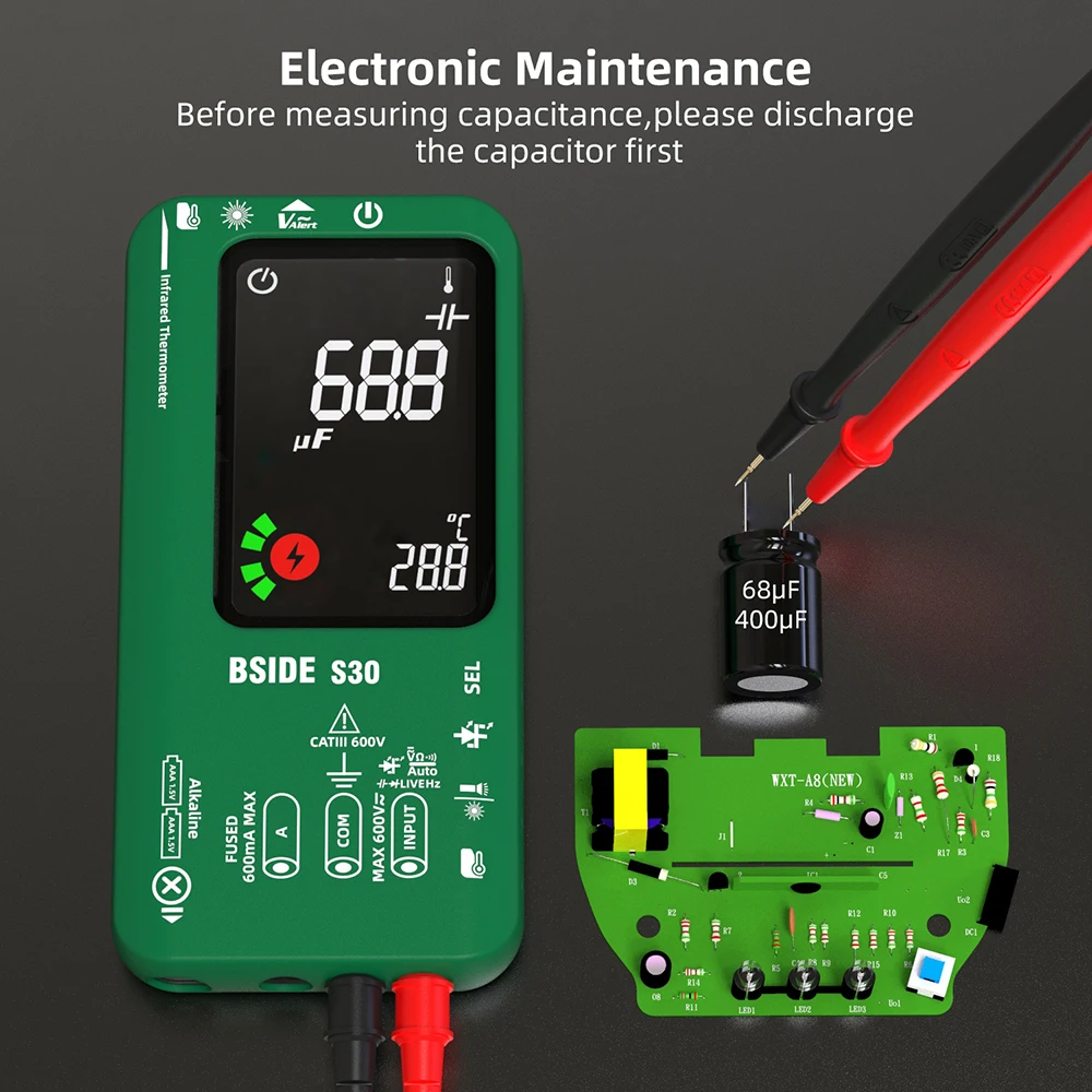 BSIDE S30 Smart Digital Multimeter 15V Diode Infrared Thermometer AC DC Voltage Current Recharge Professional Electronic Tester