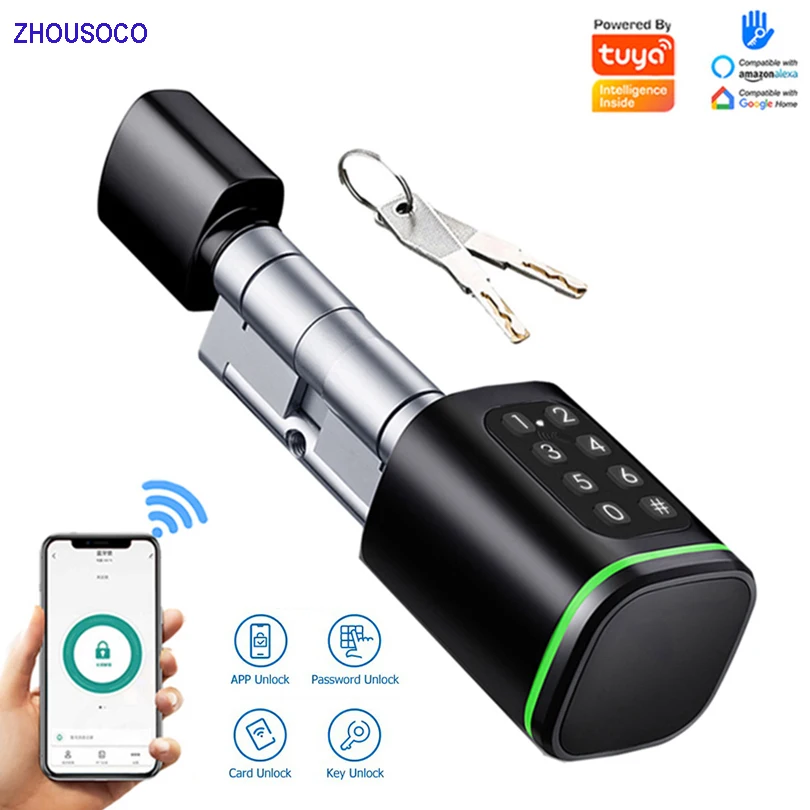 Tuya APP Digital Password RFID Card Bluetooth Cylinder Lock TTLock WIFI Remote Contro Keyless Digital Electronic Smart Door Lock