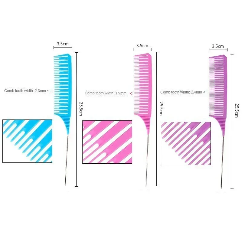 3pcs Hairbrush Hair Styling Combs Tailed Comb Set Coloring Dyeing Comb Salon Tool Sectioning Highlighting Weaving Cutting Comb