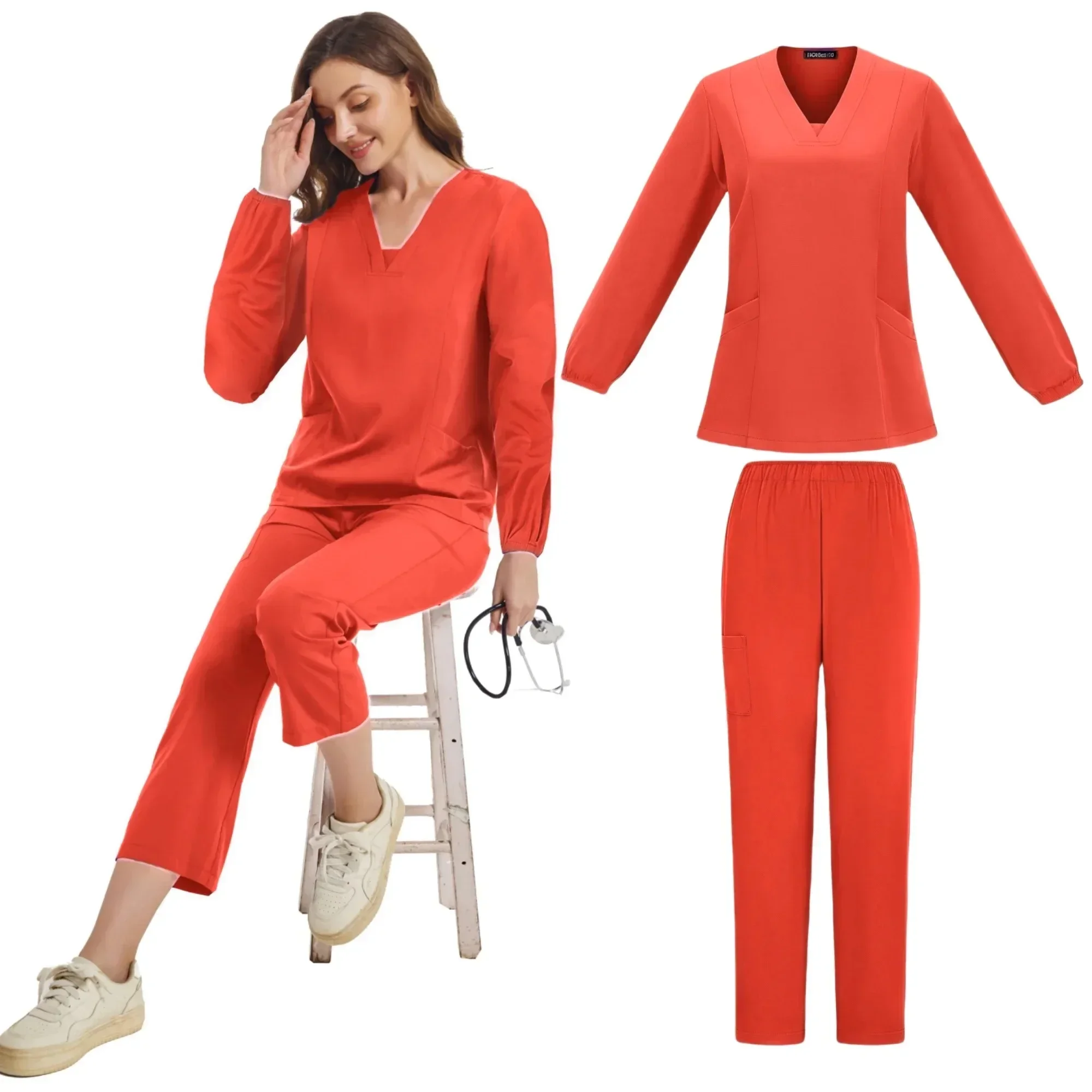 Long Sleeves Female Doctor Beauty Salon Dental Clinic Nurse Work Clothes Anti Wrinkle Long Pants Female Leisure Sports Uniforms