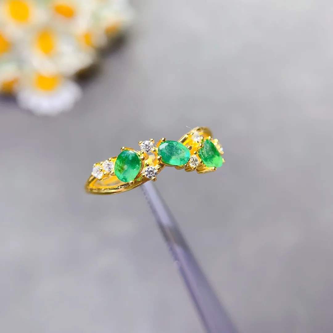 

Natural Emerald Ring S925 Silver Carrying Certificate 2025 New Design High-quality Green Gemstone