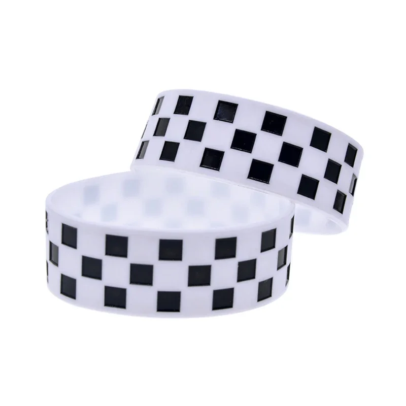 25 Pcs Black White Checkered Logo Silicone Bracelet Punk Style Grid Pattern One Inch Wide Bangle
