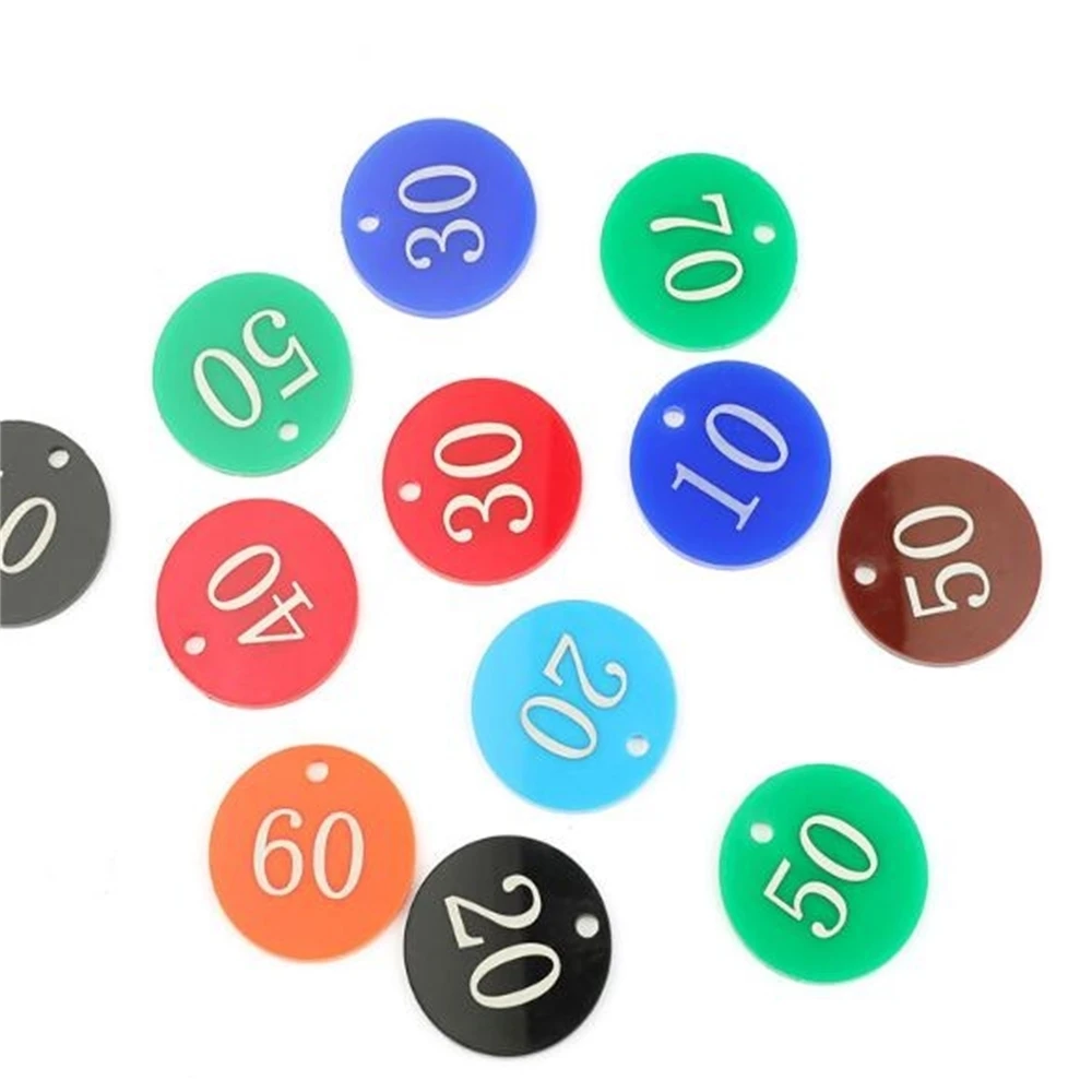 Dia 3cm Number Digital Round Card Label Tag Double Side Acrylic Plate Signage With Key Ring Keychain Number 1-100