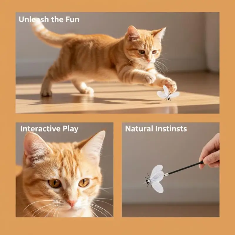 Cat Toy Stick Replacement Head White Moth Style Fit Most Cat Wands Interactive Pet Play Toy for Cat Playtime