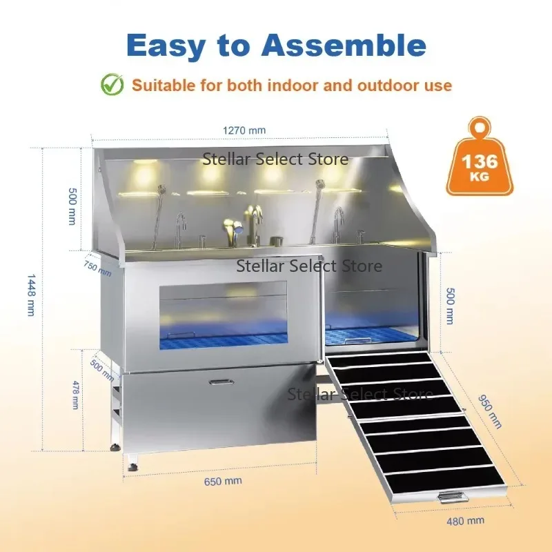 Manufacturer Wholesale  Cleaning Sink Professional Pet Grooming Stainless Steel Dog Bath with Light Emitting Diode Light