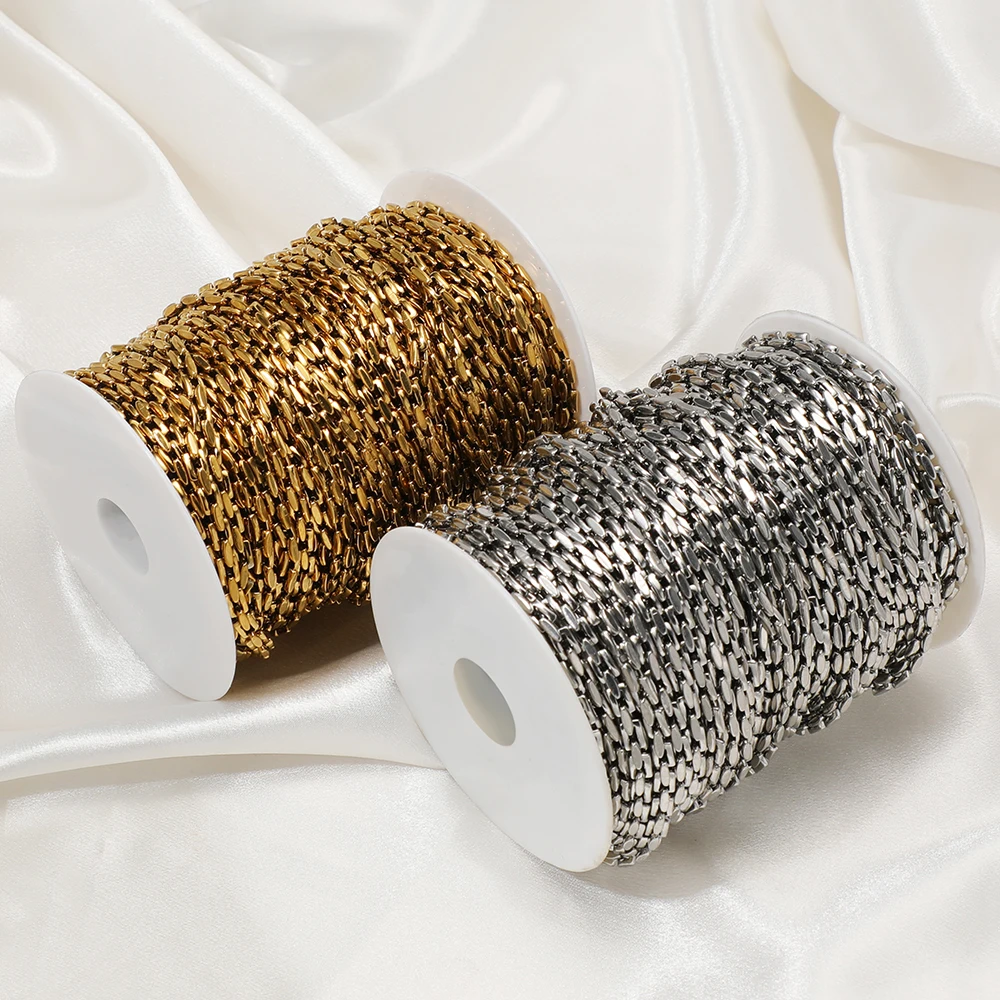 1 Meter Edelstahl-Handgefertigte Rechteckkette für DIY-Schmuckherstellung, Armband-, Ohrring- und Halskettenzubehör – Detail 4